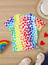 1pc Girls" Casual Style Colorful Heart Pattern Short Sleeve Lightweight Knitted T-Shirt For Summer